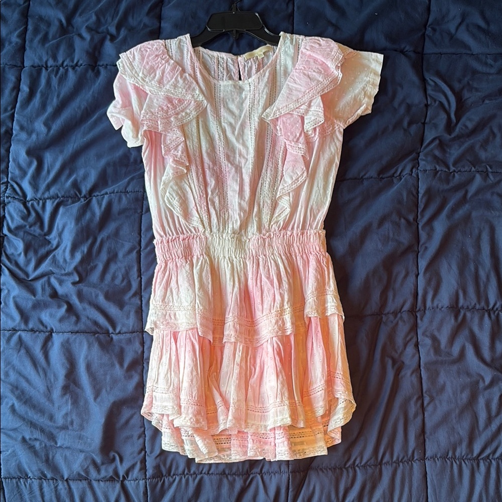 LoveShackFancy Pink Ruffled Flutter Sleeve Dress